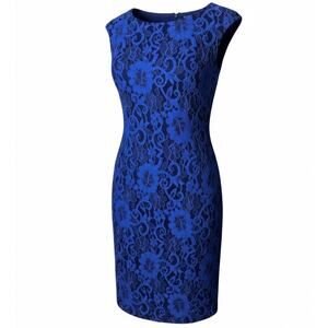 Lauren Ralph Lauren Royal Blue Floral Lace Dress Size 6 NWT Sleeveless Back Zip